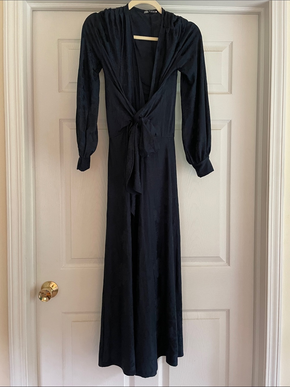 Zara Navy Blue Long Sleeve Maxi Wrap Dress with Tie Detail